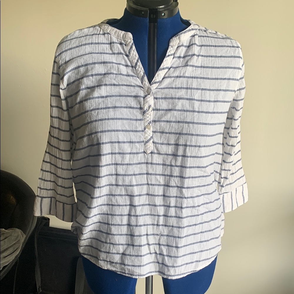St. John's Bay White and Blue Striped Blouse